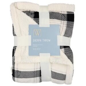 Wayland Sherpa Throw Plush Blanket Warm Soft Luxury Black White Plaid 50x60" NEW